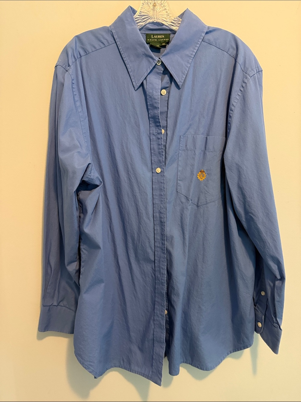 Lauren Ralph Lauren Light Blue Women's Button-Up Blouse with Chest Emblem